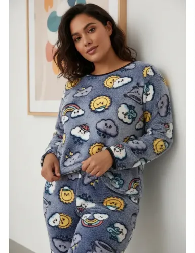 Pijama feminino ultra soft pelúciado estampa 3 d Sol e lua tamanho G 