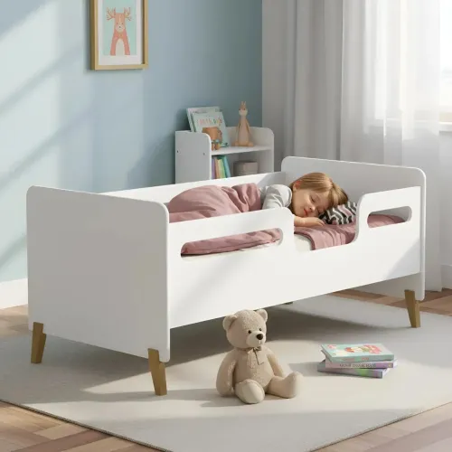 Cama infantil disponível nas cores: rosa e branco