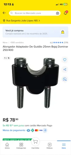Alongador Adaptador De Guidão 25mm Bajaj Dominar 250/400