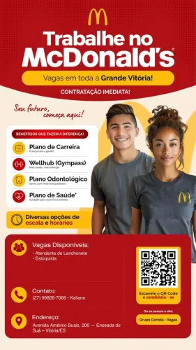 Mc Donalds shopping Vitória está contratando
