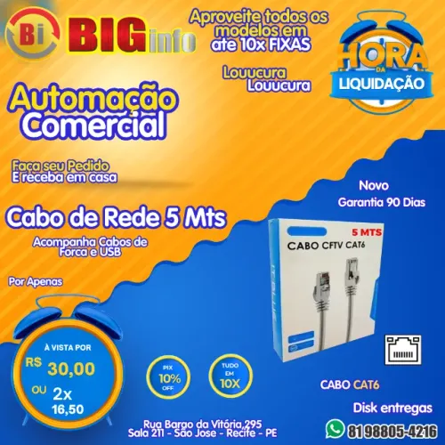 Cabo Cat6 5  Metros Rj45 Reforçado Banhado A Ouro Internet