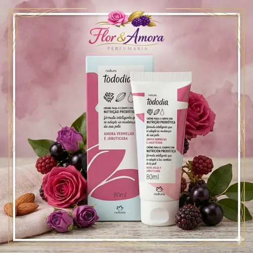Hidratante Nutrição Prebiotica Amora Vermelha Jabuticaba 80ml Natura Tododia 