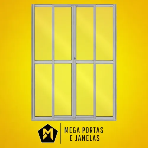 Porta Sacada Quatro folhas Alumínio Brilhante - Linha 25 (Completa)