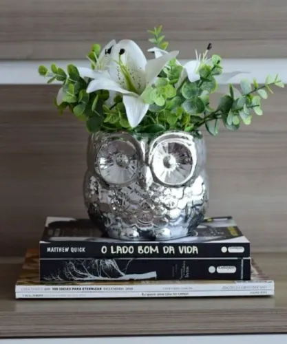 Vaso Decorativo Coruja Prata