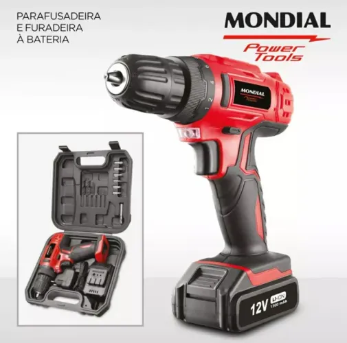 Parafusadeira e Furadeira Mondial 1300 mAh + Maleta Power Tools - Pronta Entrega