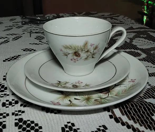 Xícara pires e prato de sobremesa porcelana steatita