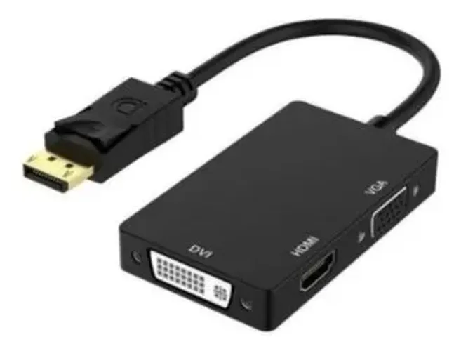 Cabo 3 Em 1 Conversor Displayport Para Hdmi Vga Dvi