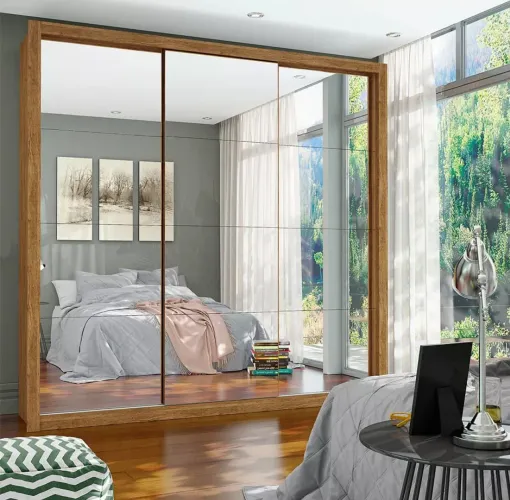 Guarda-Roupa Moderno com Espelho e Design Amadeirado