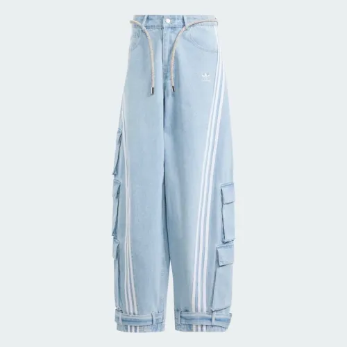 Calça Adidas Jeans Cargo com Bolsos Brim Adilenium Azul Clara com Cinto de Brilho Original