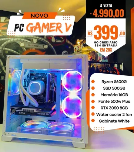 PC Gamer V - Ryzen 5600G - RTX 3050 8GB - Gabinete White