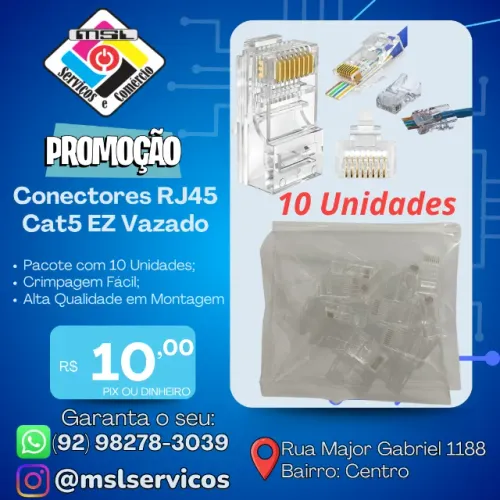 Pacote com 10 Conectores RJ45 Cat5 EZ Vazado