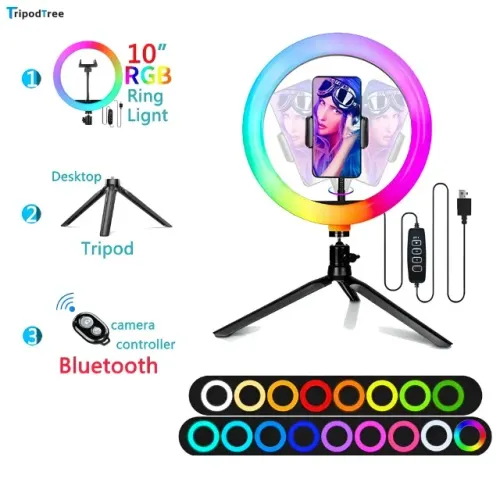 Ring Light Oberon OR-PL14R - Iluminação LED RGB 14? com Suporte para Celular