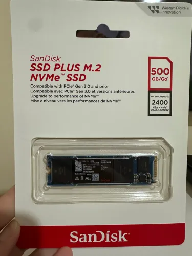 SSD Sandisk Plus - 500GB, NVMe, M.2 2280, Leitura até 2400MB/s, Gravação até 1500MB/s