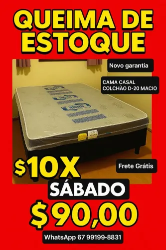 Cama casal em 10 X $90.00 cartão crédito novo Garantia 