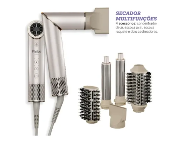 Secador De Cabelos Philco psc3500 4 Em 1 dobrável motor bldc Prateado