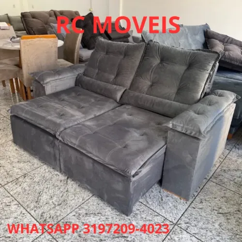 Sofá Retrátil Reclinável Londres 2m com Veludo e Estrutura Reforçada