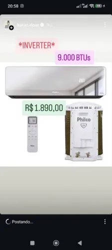 Ar Split Philco INVERTER 9000 BTUs Espelhado+ Novo + Nota+ Garantia+ Cartão