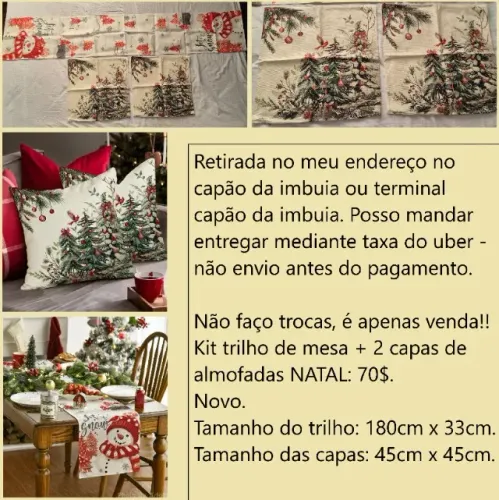 Kit natal trilho de mesa + 2 capas de almofada novo