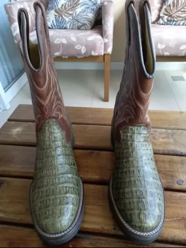 Bota Country Texana Western Cowboy Gadão Silverado, Couro Legítimo Jacaré, Nova, N°41/40