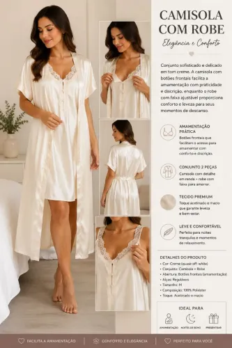 Camisola + robe toque seda