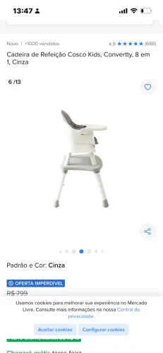 Cadeira de Refeição Cosco Kids, Convertty, 8 em 1, Cinza