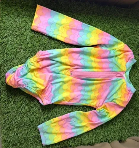 maio de ziper manga longa infantil escama de peixe sereia