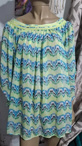 MODA PRAIA BATA VERDE ESTAMPADA VOIL TAMANHO P
