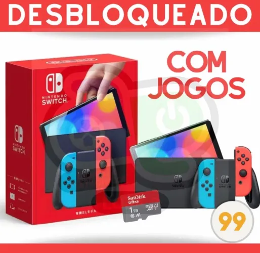 Nintendo switch oled desbloqueado com 512gb e 50 jogos