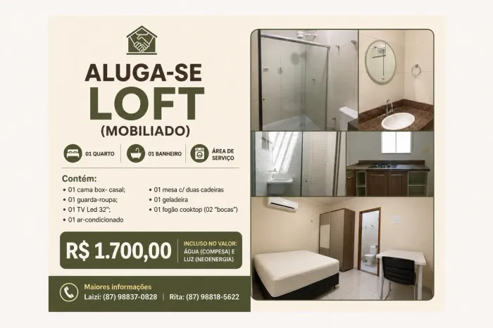 ALUGA-SE NO CENTRO DE PETROLINA LOFT MOBILIADO -