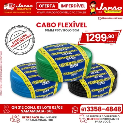 Cabo Flexível 16mm Rolo 50M Cobrecom 750V Oferta Por Tempo Limitado
