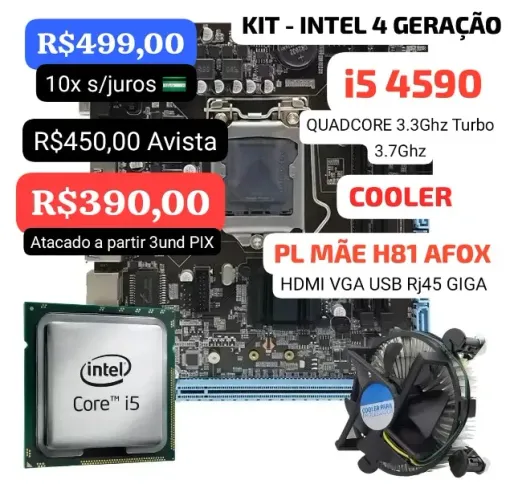 KIT UPGRADE PROCESSADOR INTEL i5 4590 4GER COOLER PLACA MÃE H81 valor atacado a partir 3kt