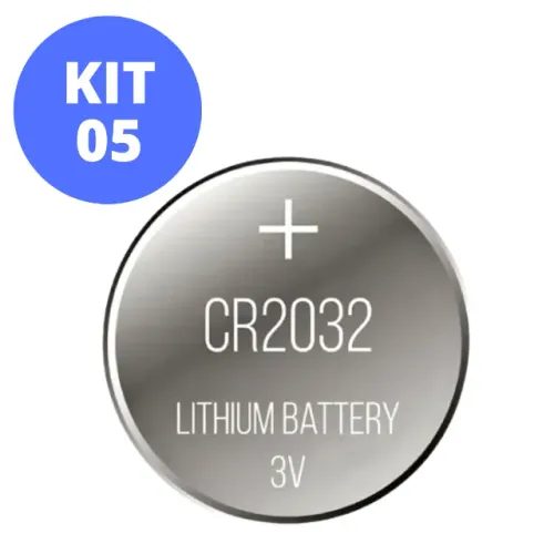 Kit 5 Pilha Moeda Bateria 3V Lithium CR2032 para Placa Mãe Balança Aparelhos de Glicemia