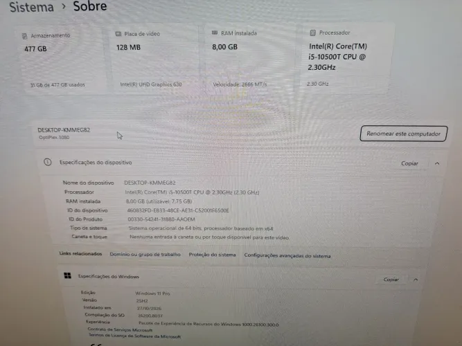 MINI PC DESKTOP DELL OPTIPLEX 3080 I5 10 GERAÇÃO 8GB RAM,SSD 512GB - MONSTRO PARA TRABALHO