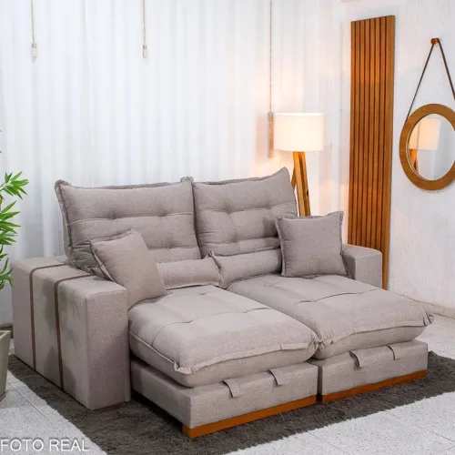 Sofá Retrátil Reclinável Veras 2.10m Linho Capuccino - Molas Ensacadas rf76