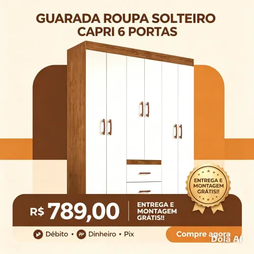 Guarda roupa Solteiro 6 portas Novo