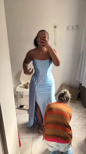 Vestido Longo Azul Acetinado de Festa - Tam. G