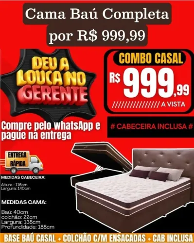 Base baú + colchão de molas ensacadas+ cabeceira