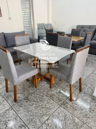 Mesa de jantar 1,20x0,80 Tampo Vidro + 4 Cadeiras Madeira maciça