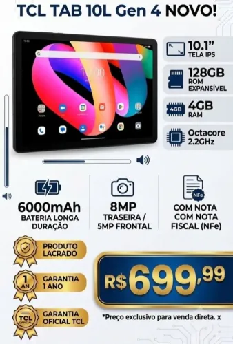 TCL TABLET TAB 10L GEN 4-128GB ROM - 4GB RAM - WIFI - Octacore 2.2Ghz - 10.1"