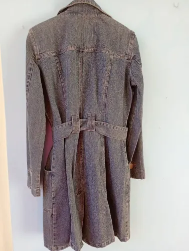Sobretudo Jeans Longo Animale / Andrea Feres - Tam M - Com Cinto e Bordado Oncinha