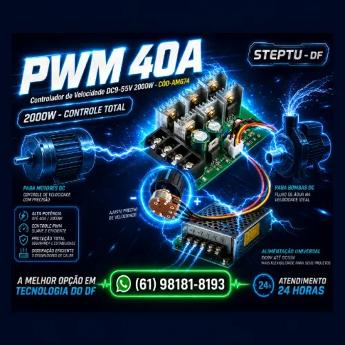 Dimer Controlador de velocidade para motor e bomba PWM DC9-55V, 40A 2000W COD-AM674