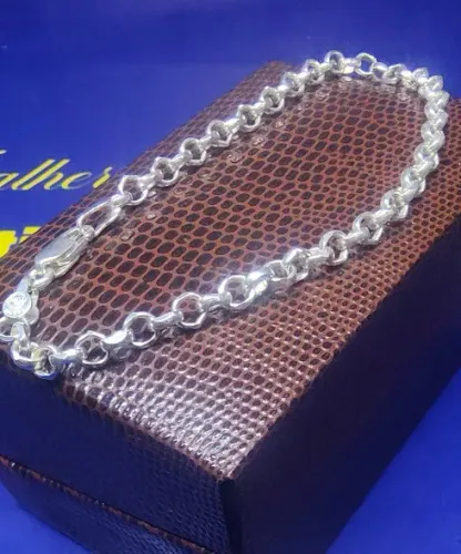 Pulseira Elos Português Prata 925 Peso 3.56 Gramas Pulseira 20 Cm Fio 3 mm                
