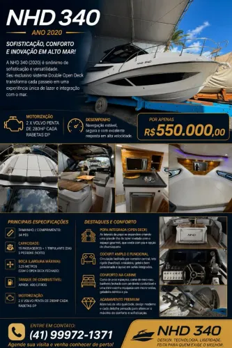 Lancha NHD 340 2020 com VOLVO PENTA V6 280HP