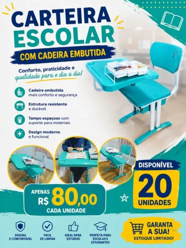 carteira ou mesa de estudo com cadeira embutida