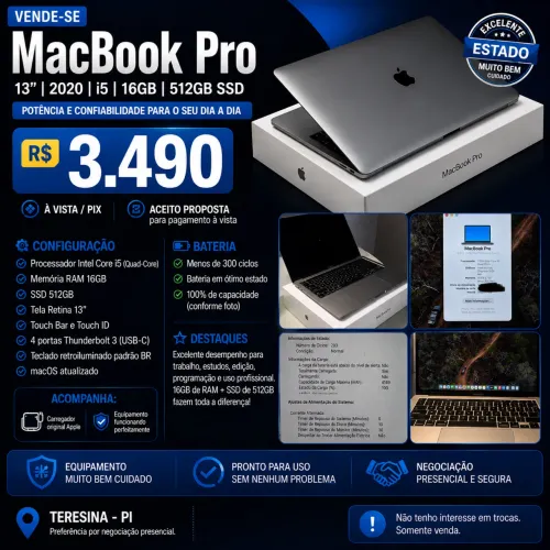 MacBook Pro 13 2020 i5 16GB 512GB | Touch Bar | <300 ciclos