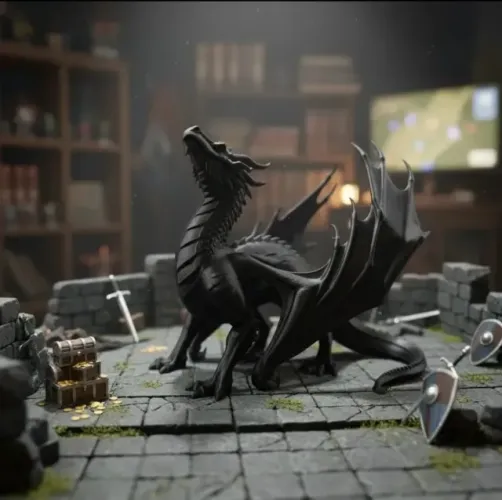 Dragão escultura de mesa 14cm feito em3D
