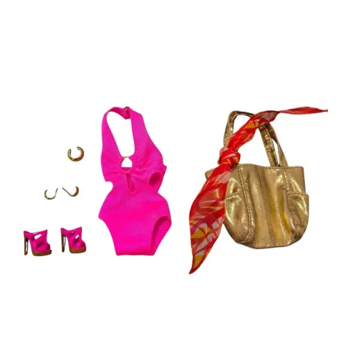 Roupa e acessórios Barbie Basics Praia 003 modelo 4 Loira maiô rosa