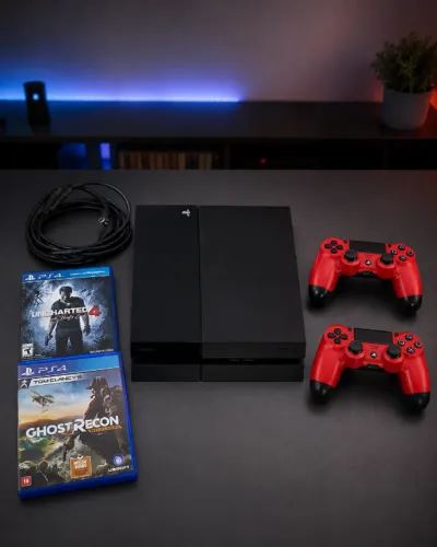 PS4 FAT 500GB + 2 Controles + Jogos - Funcionando Perfeitamente