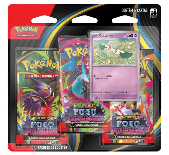 Blister Triplo Pokémon Megaevolução Fogo Fantasmagórico Português Cottonee