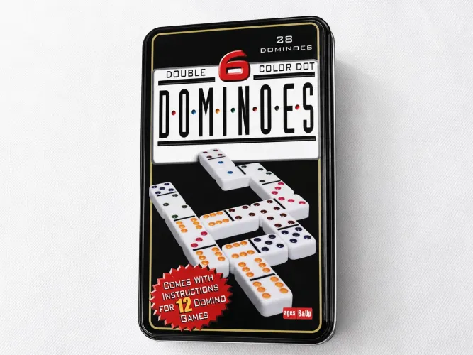 Jogo de Dominó Double 6 Color Dot com Estojo Metálico - Novo